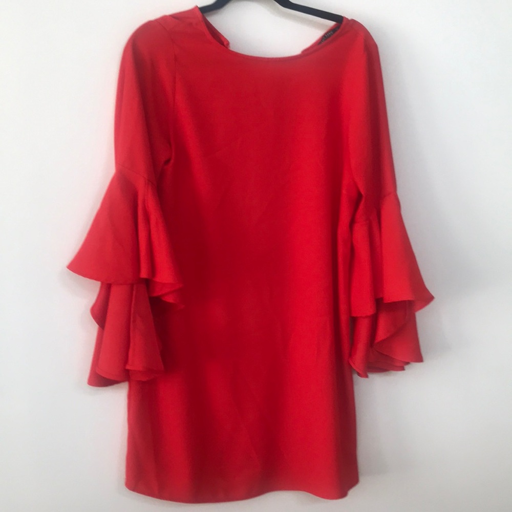 Zara red dress with ruffle sleeves